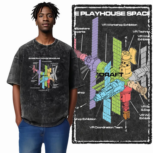 ASTRONAUT SPACE THEMES Printed Cotton Acid Washed Graphic T Shirt