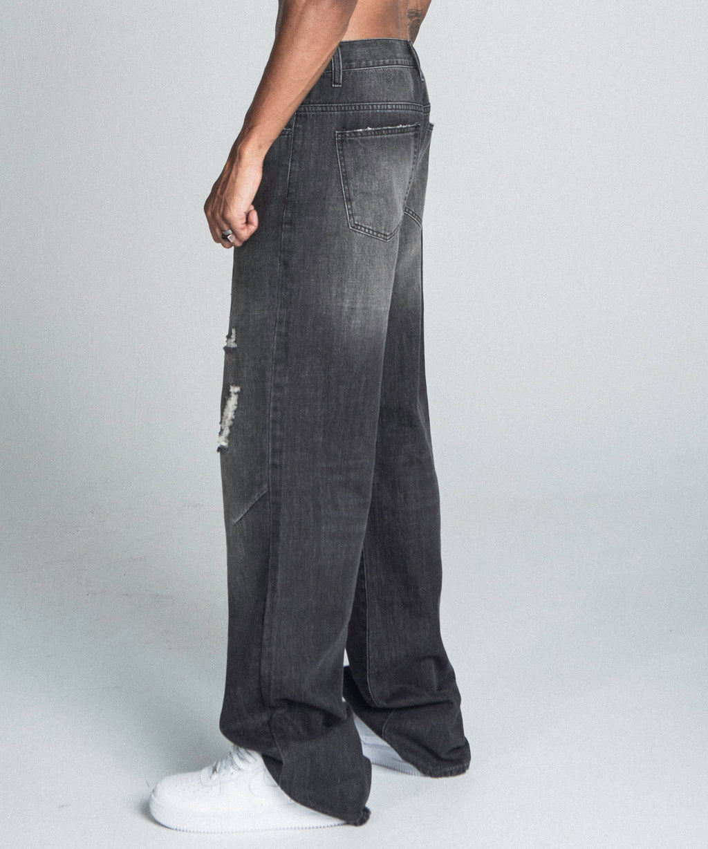 AJ09B-2 JEANS BAGGY NOIRS DÉLAVÉS