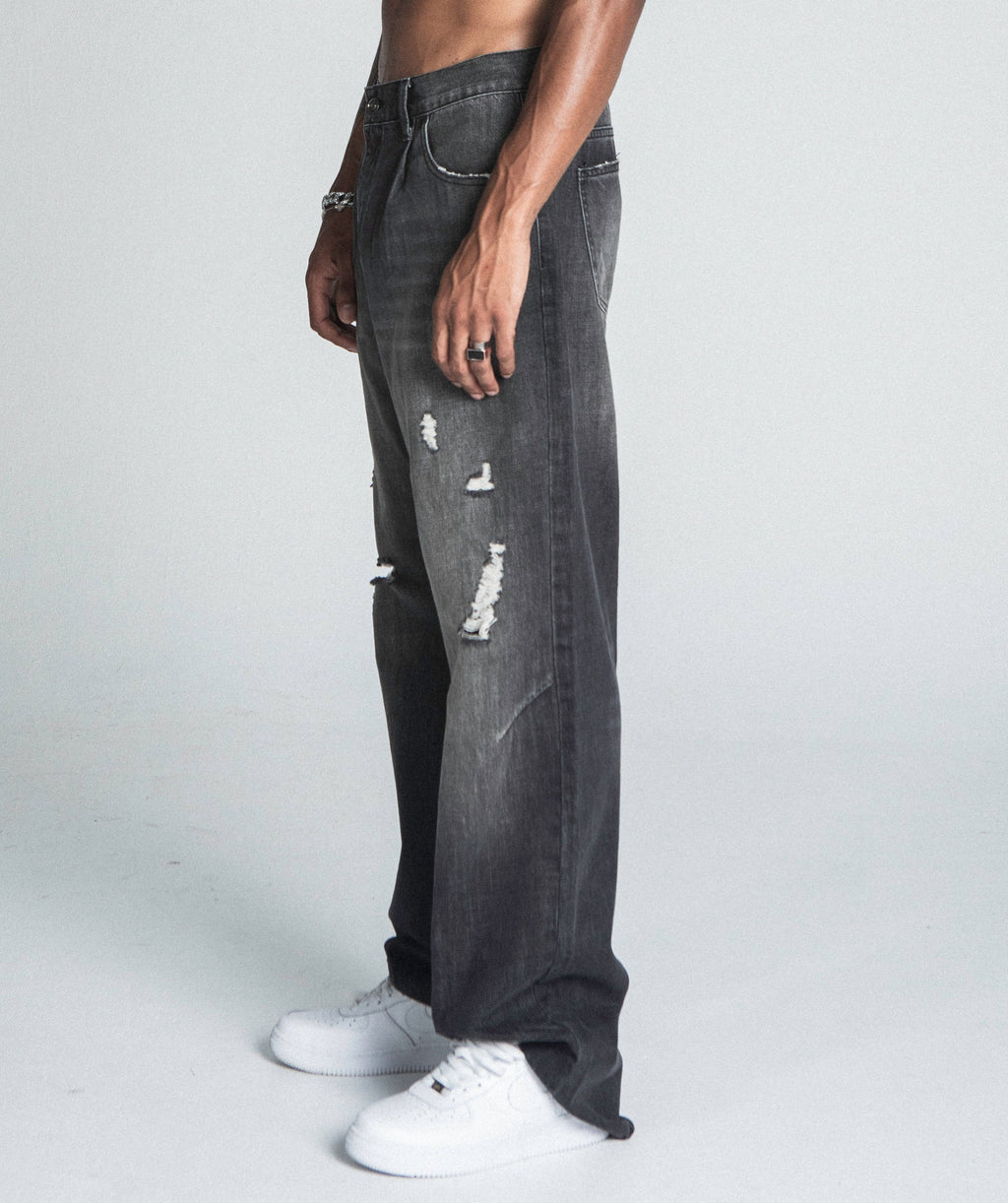 AJ09B-2 JEANS BAGGY NOIRS DÉLAVÉS