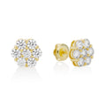 Moissanite Flower Cluster Earrings in Yellow Gold