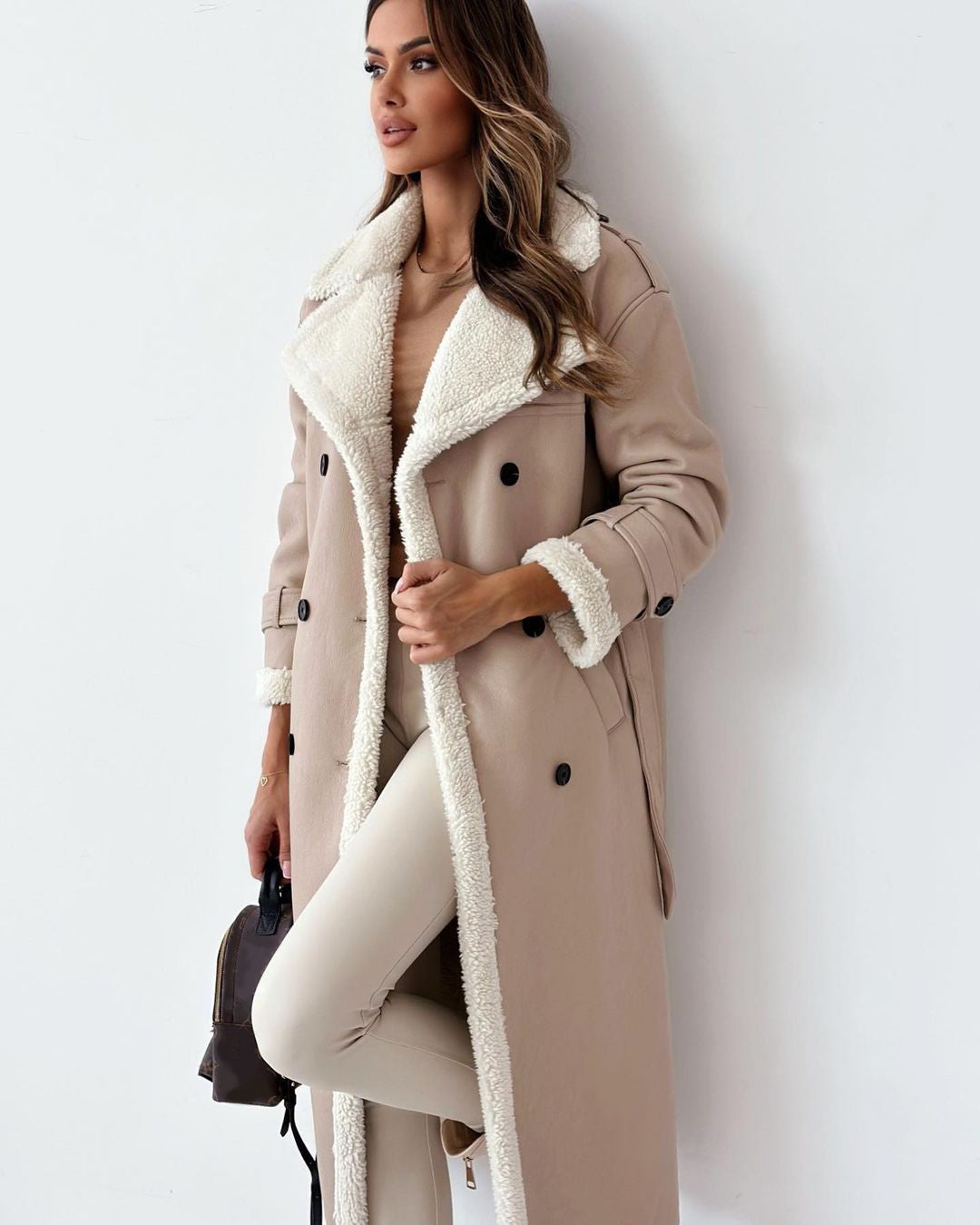 Winter Jacket With Belt Fashion Double Breasted Lapel Windbreaker Women's Long Trench Coat Mid-length Overcoat