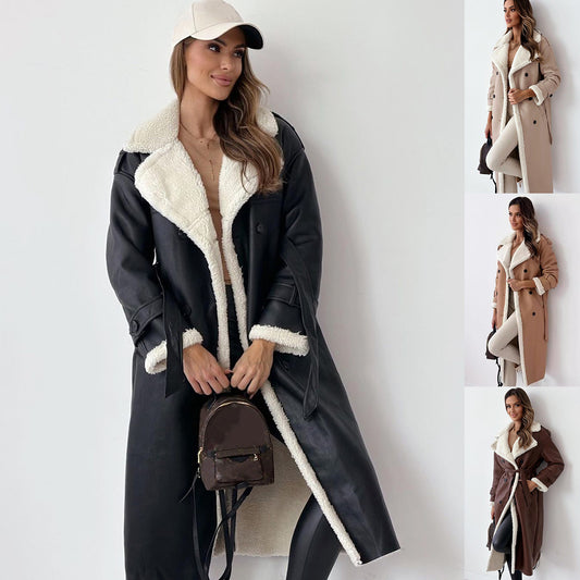 Winter Jacket With Belt Fashion Double Breasted Lapel Windbreaker Women's Long Trench Coat Mid-length Overcoat