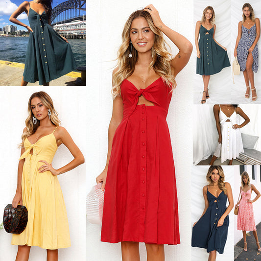 Women Summer Dresses Sleeveless Backless Strap