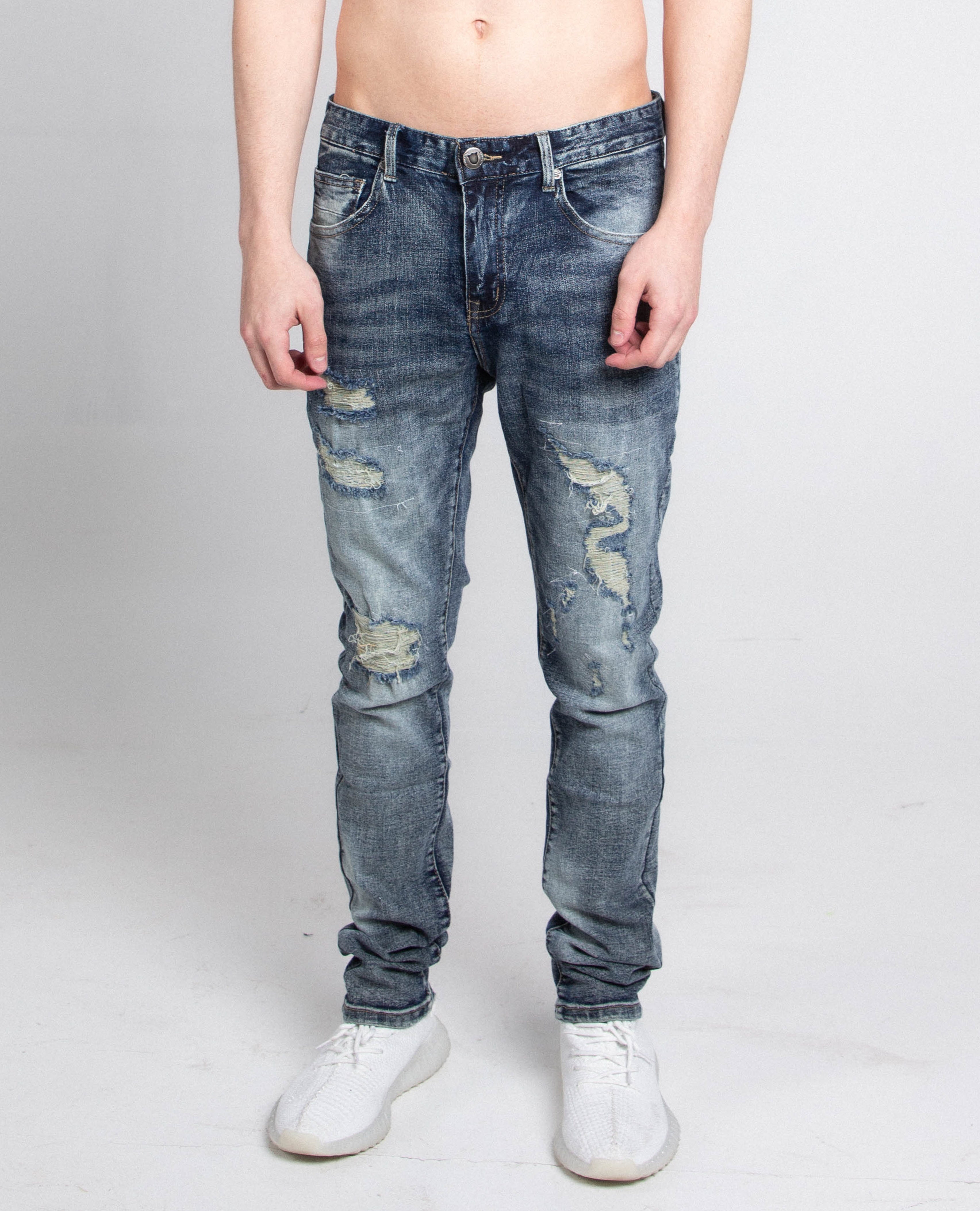 A401 DARK FADED DISTRESSED SKINNY JEANS