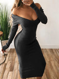 Bodycon Midi Woman Dress Knitted Long Sleeve V Neck Elegant Robe Women's Dresses