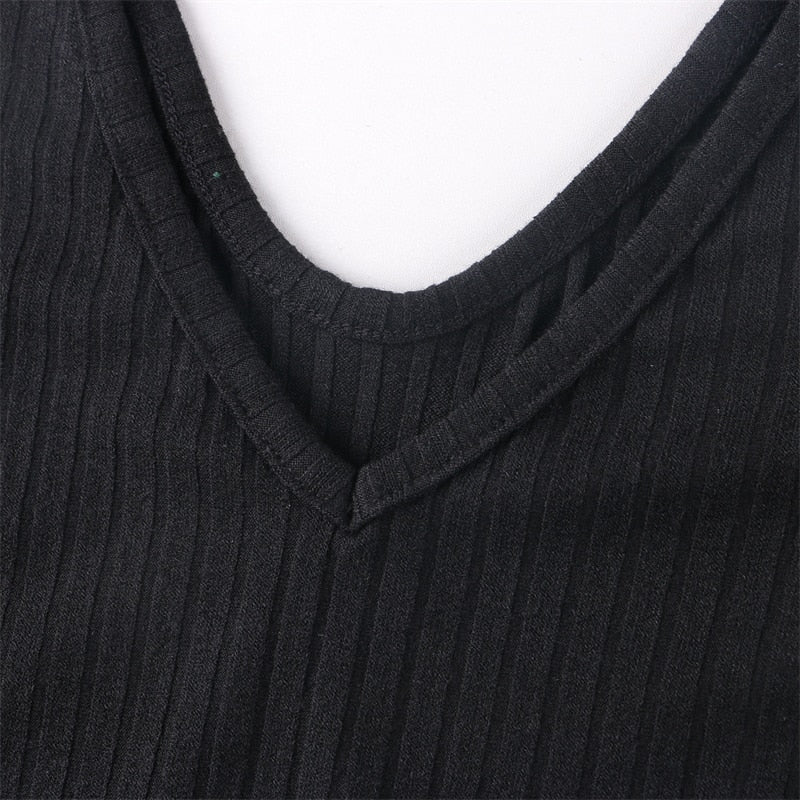 Bodycon Midi Woman Dress Knitted Long Sleeve V Neck Elegant Robe Women's Dresses