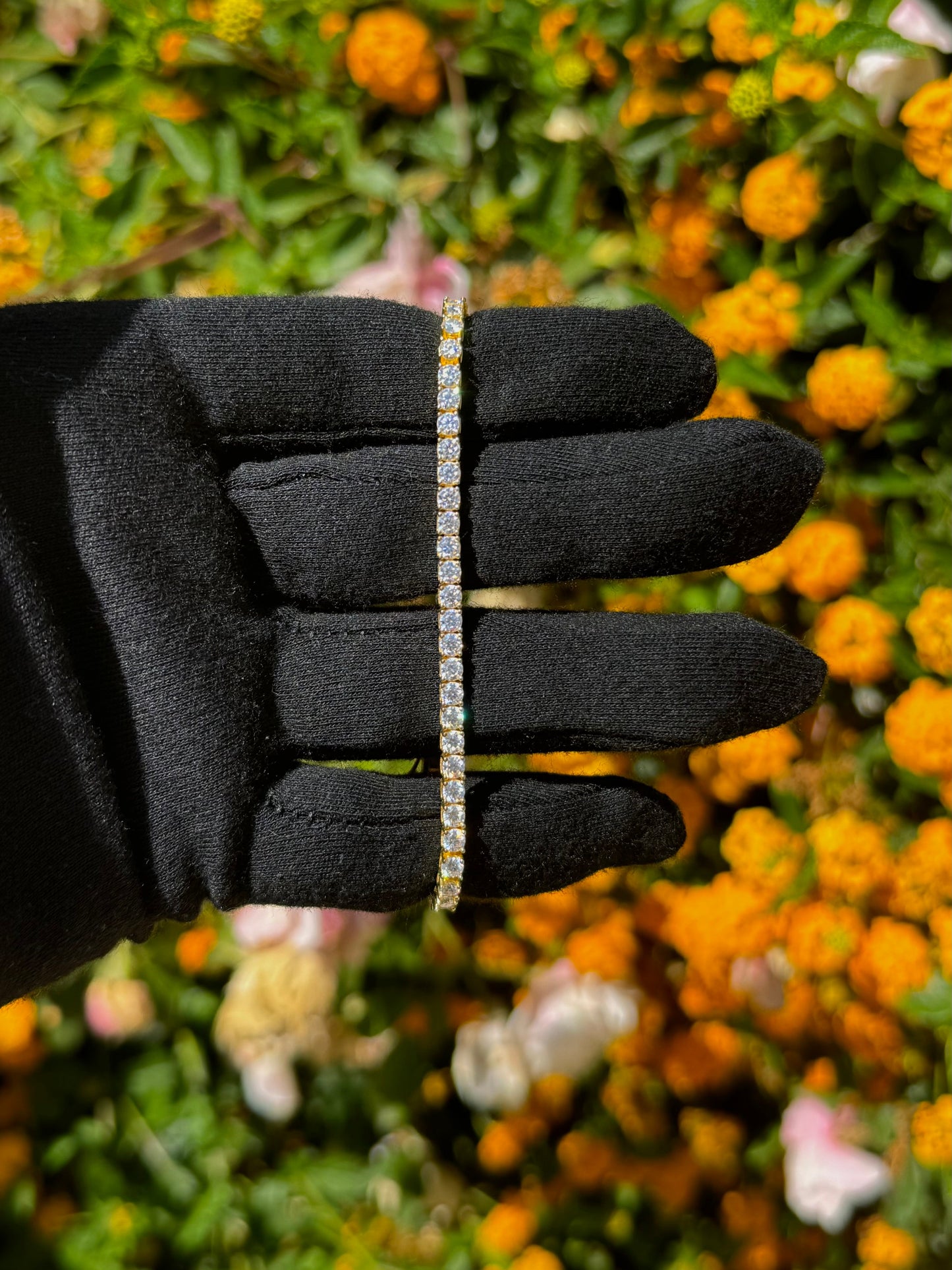 Pulsera de tenis de moissanita de 3 mm en oro amarillo vermeil