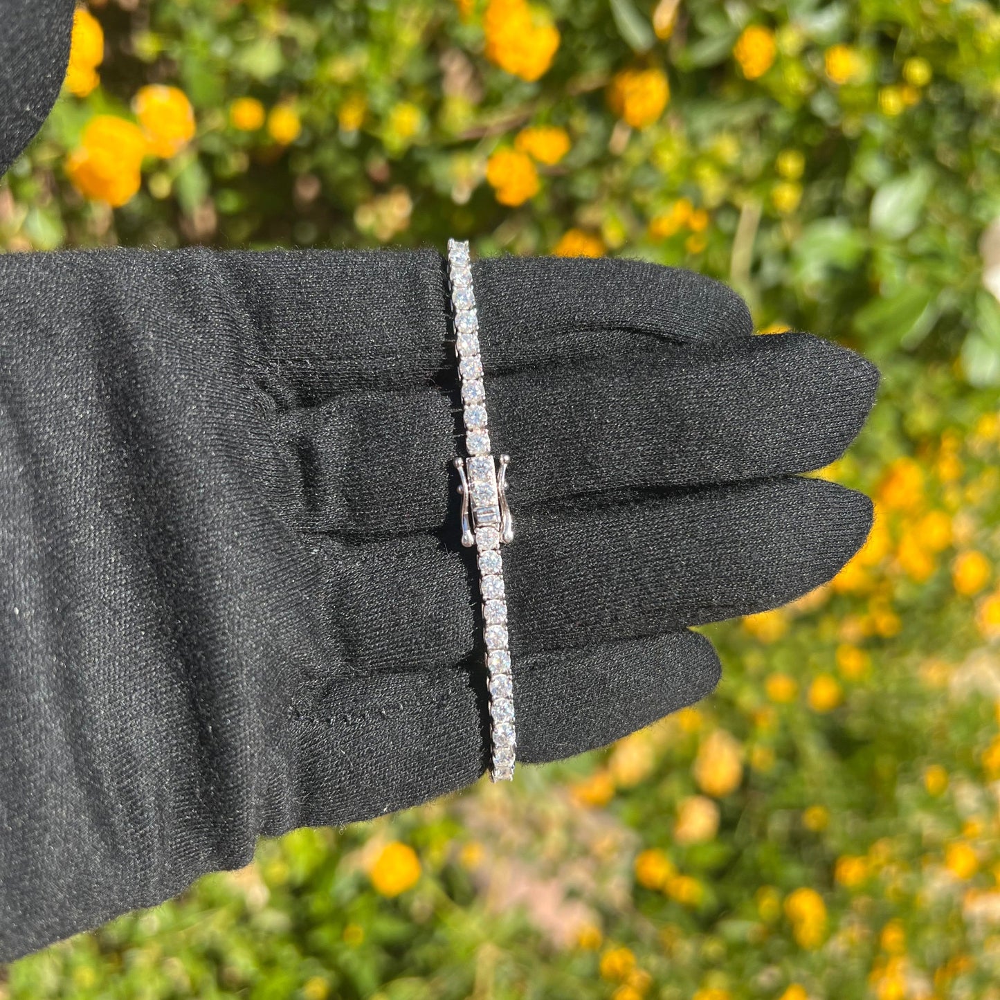 Pulsera de tenis con moissanita de 3 mm en plata maciza 925