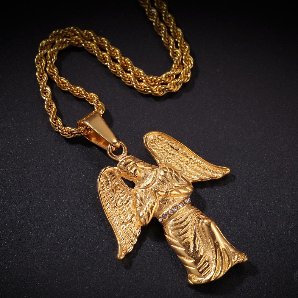 Collar con colgante de ángel alado estilo hip hop