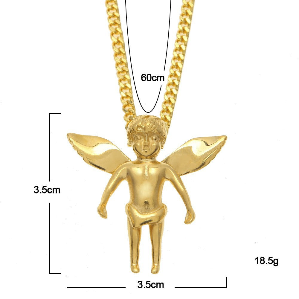 Hip Hop Winged Angel Pendant Necklace