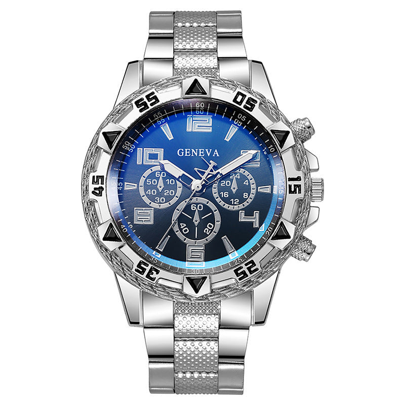 Men's Fake Three-Eye Casual Steel Band Watches