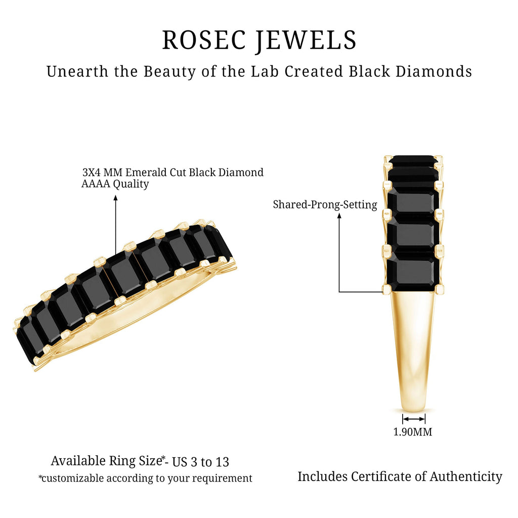 Emerald Cut Lab Created Black Diamond Half Eternity Band in Silver