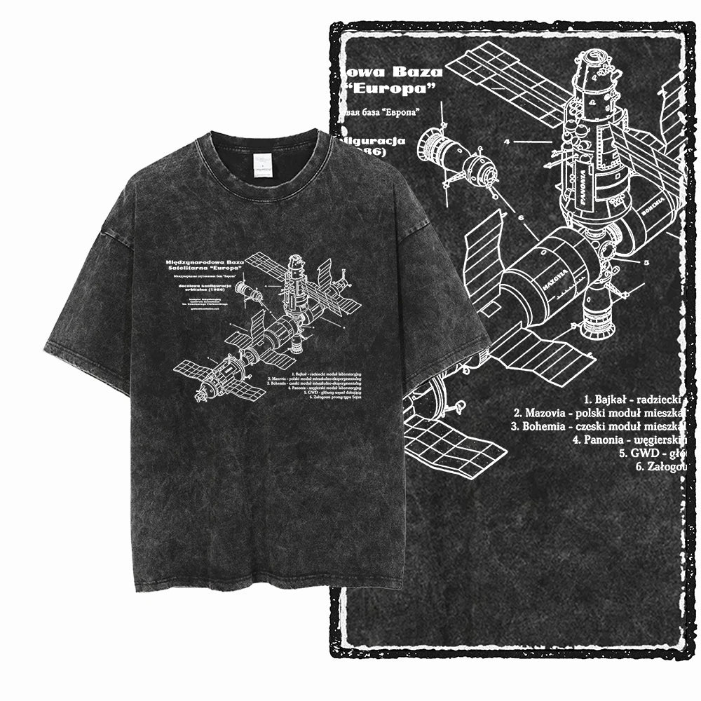 ASTRONAUT SPACE THEMES Printed Cotton Acid Washed Graphic T Shirt