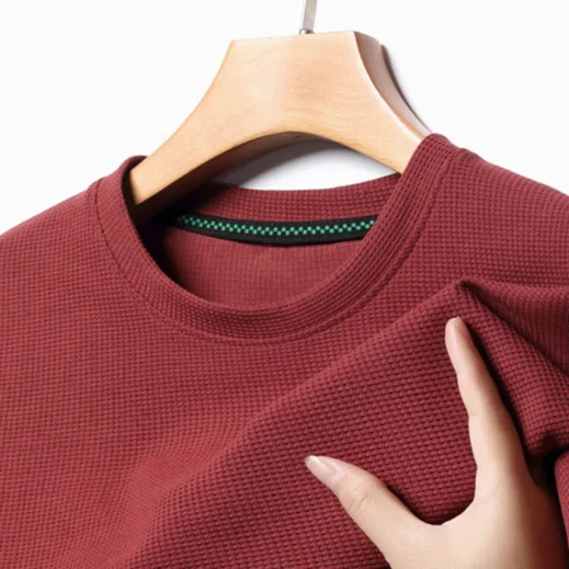 Nueva camiseta de manga corta y cuello redondo tipo gofre para hombre, ideal para el verano.