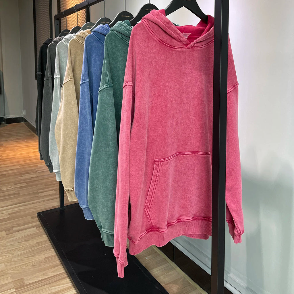 Kanye Vintage Distressed Solid Hooded Hoodie Oversize Washed Wax Dyeing Hoody Men & Women