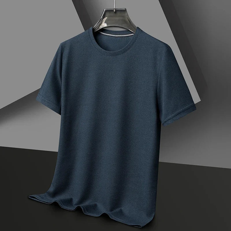 Nueva camiseta de manga corta y cuello redondo tipo gofre para hombre, ideal para el verano.
