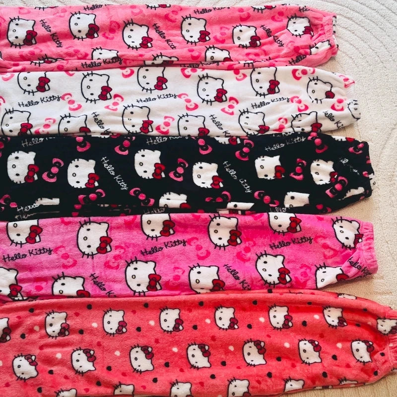 Y2K Hello Kitty Pajamas Pants Anime Women's Pajama Pants Sanrio Cartoon Fashion Home Sleepwear Trousers Leisure Home Clothing