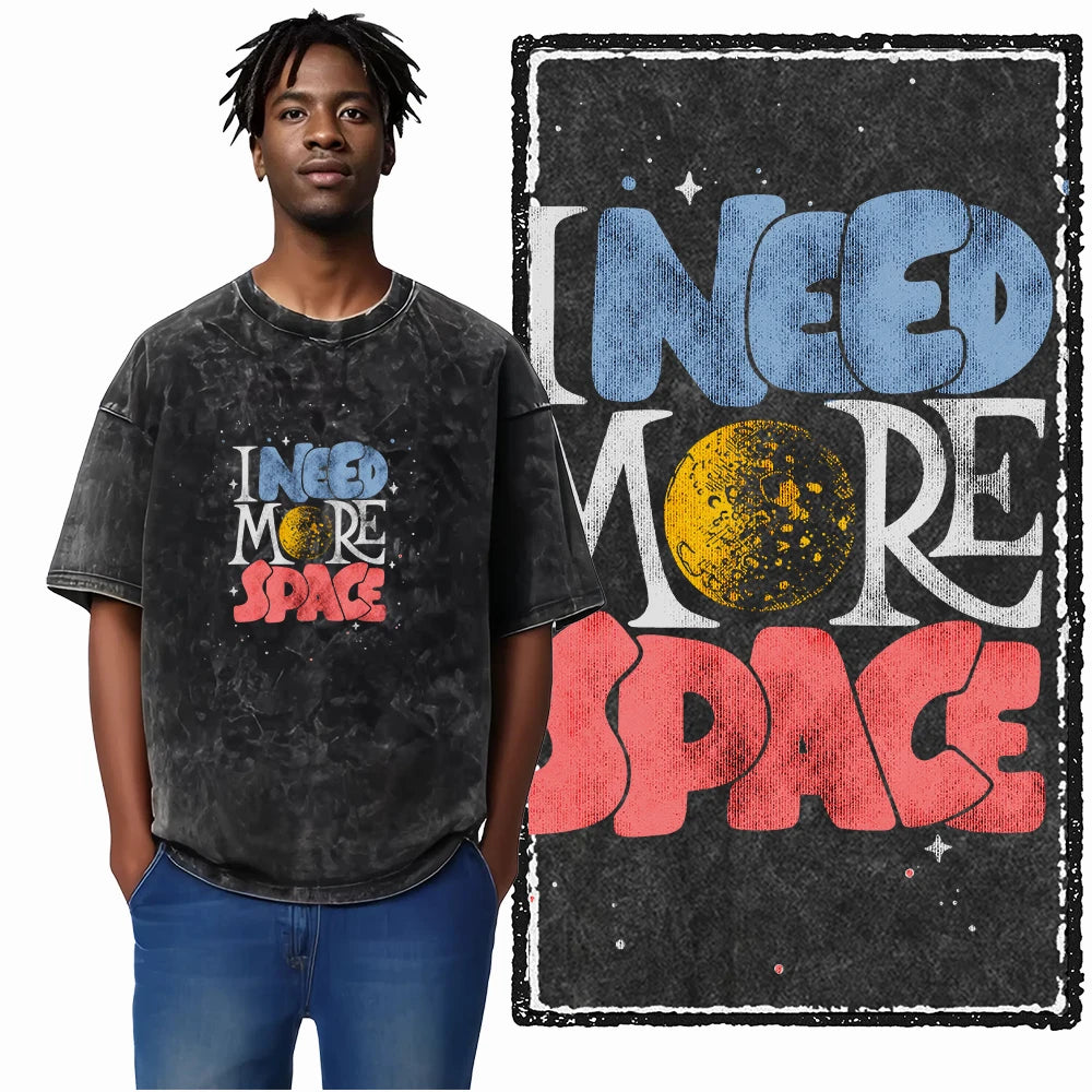 ASTRONAUT SPACE THEMES Printed Cotton Acid Washed Graphic T Shirt