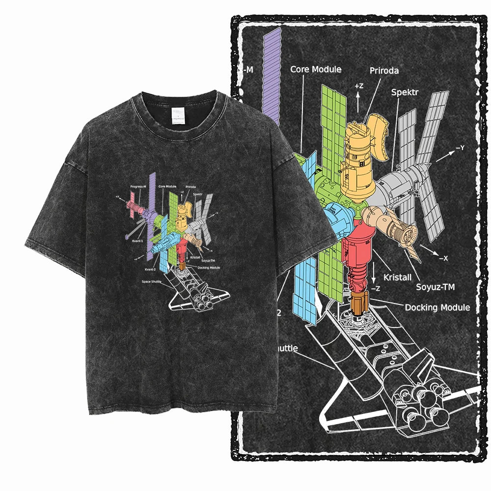 ASTRONAUT SPACE THEMES Printed Cotton Acid Washed Graphic T Shirt