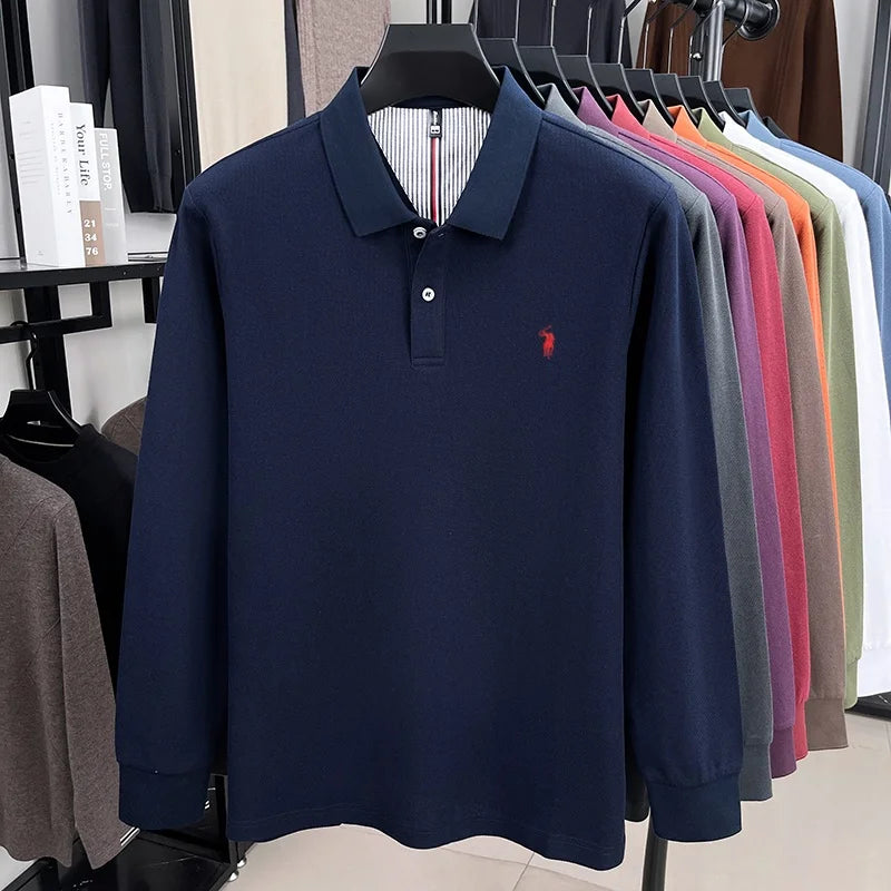men's fashion sports brand embroidered pony long sleeved POLO shirt
