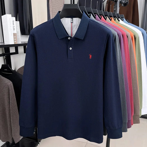 100% pure cotton men's fashion sports brand embroidered pony long sleeved POLO shirt
