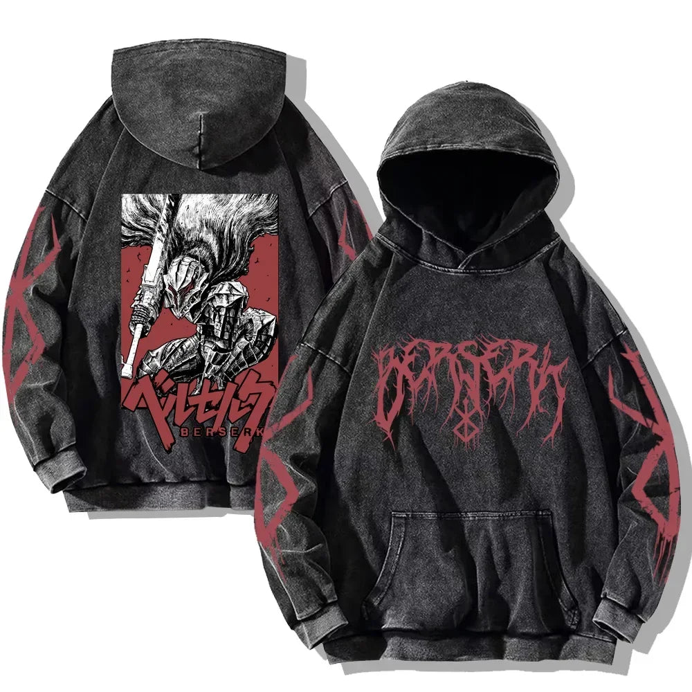 Vintage Anime Washed Hoodies Cotton Men & Women
