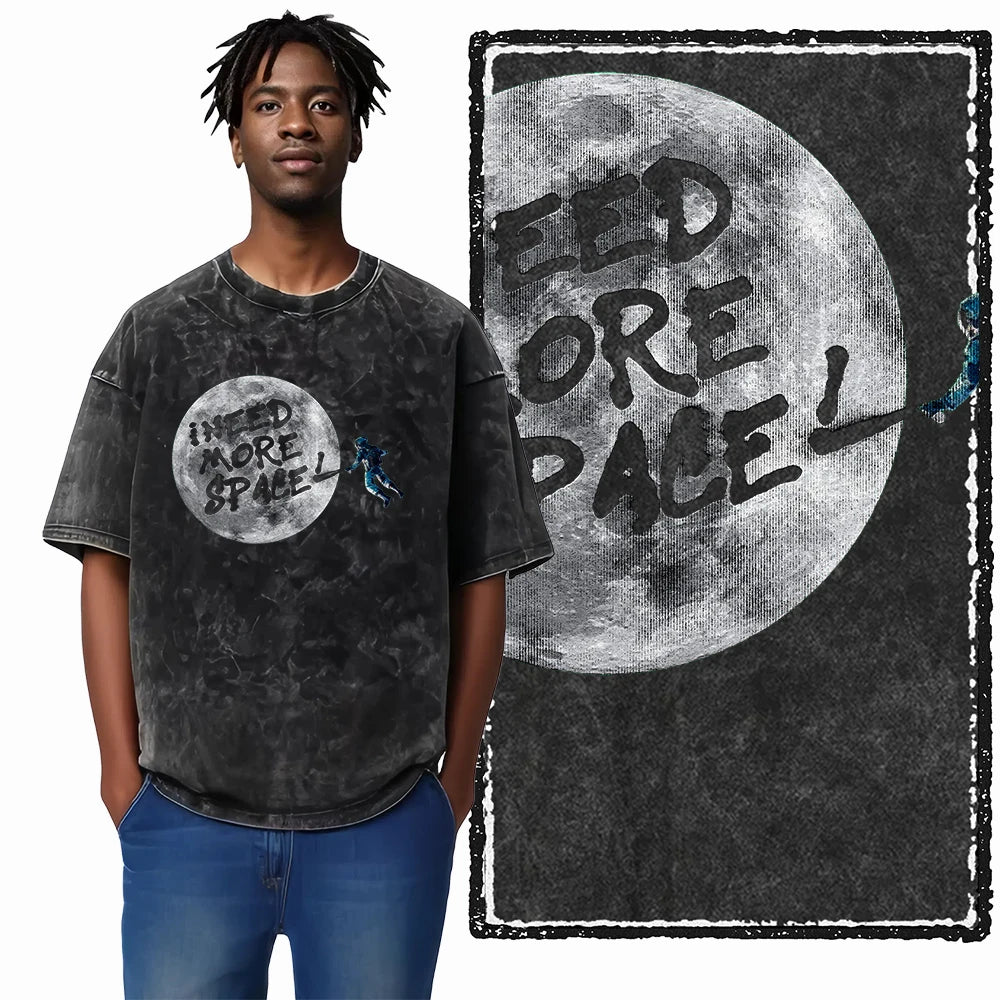 ASTRONAUT SPACE THEMES Printed Cotton Acid Washed Graphic T Shirt