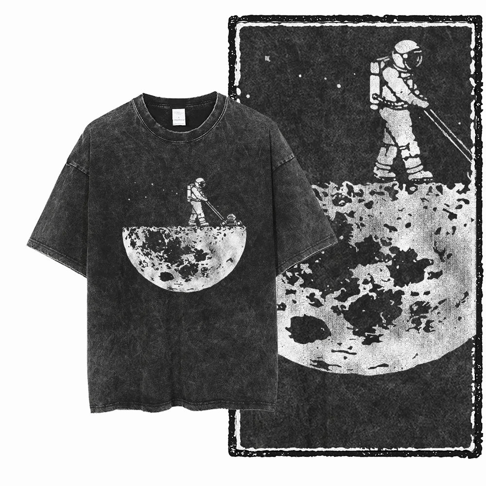 ASTRONAUT SPACE THEMES Printed Cotton Acid Washed Graphic T Shirt