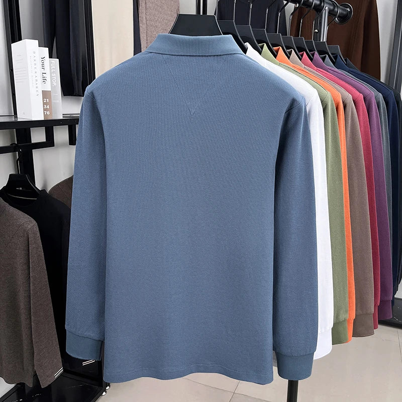 men's fashion sports brand embroidered pony long sleeved POLO shirt