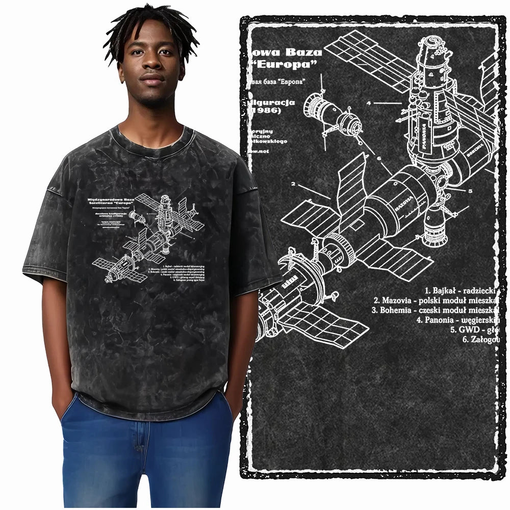 ASTRONAUT SPACE THEMES Printed Cotton Acid Washed Graphic T Shirt