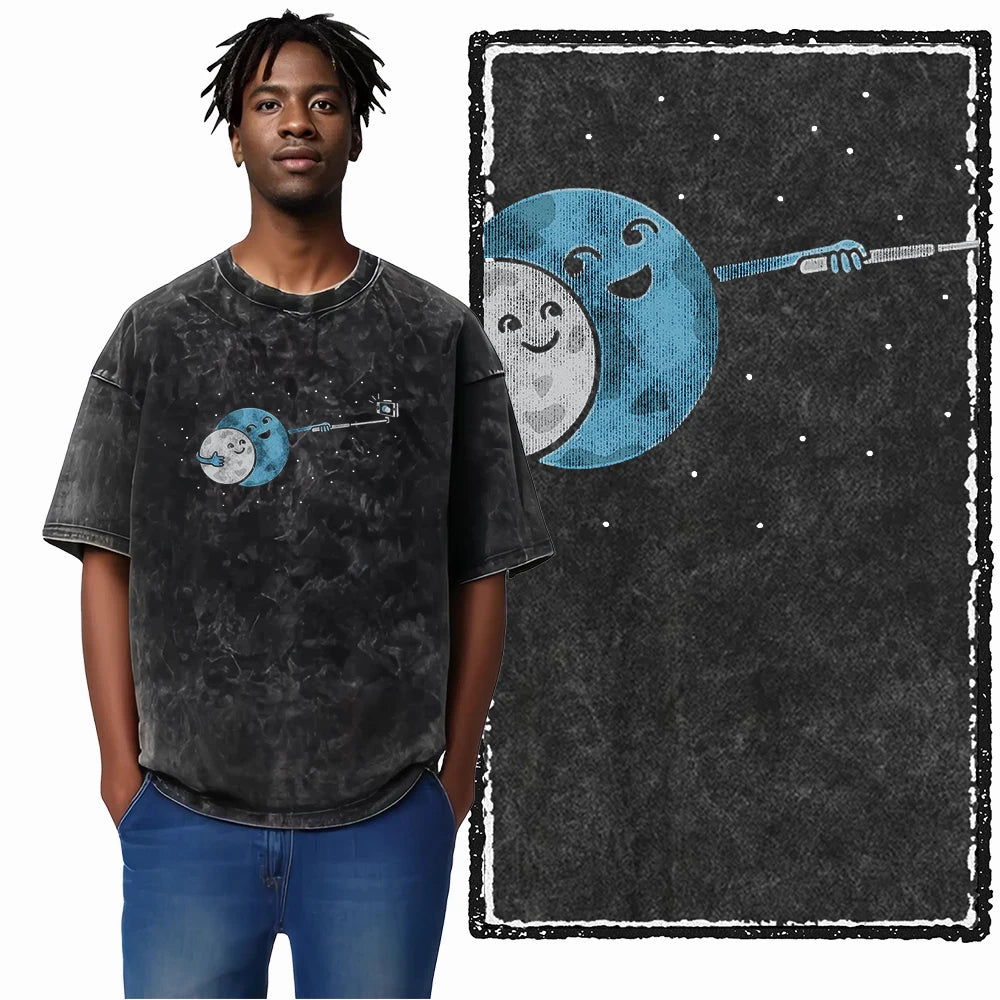 ASTRONAUT SPACE THEMES Printed Cotton Acid Washed Graphic T Shirt