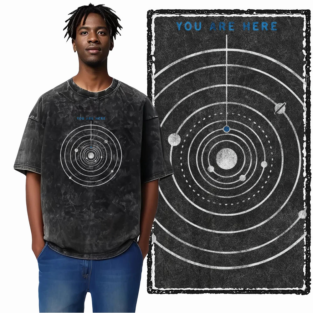 ASTRONAUT SPACE THEMES Printed Cotton Acid Washed Graphic T Shirt