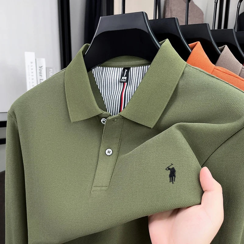 men's fashion sports brand embroidered pony long sleeved POLO shirt