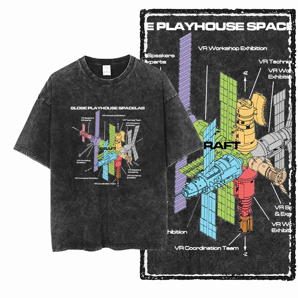 ASTRONAUT SPACE THEMES Printed Cotton Acid Washed Graphic T Shirt