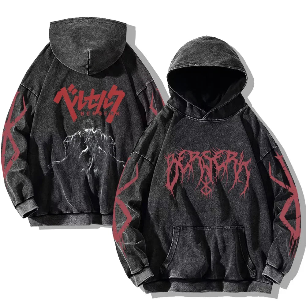 Vintage Anime Washed Hoodies Cotton Men & Women