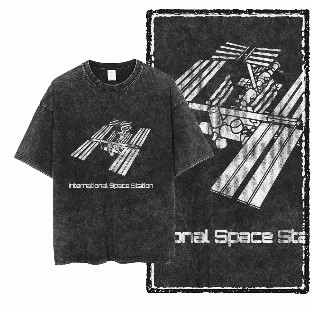 ASTRONAUT SPACE THEMES Printed Cotton Acid Washed Graphic T Shirt
