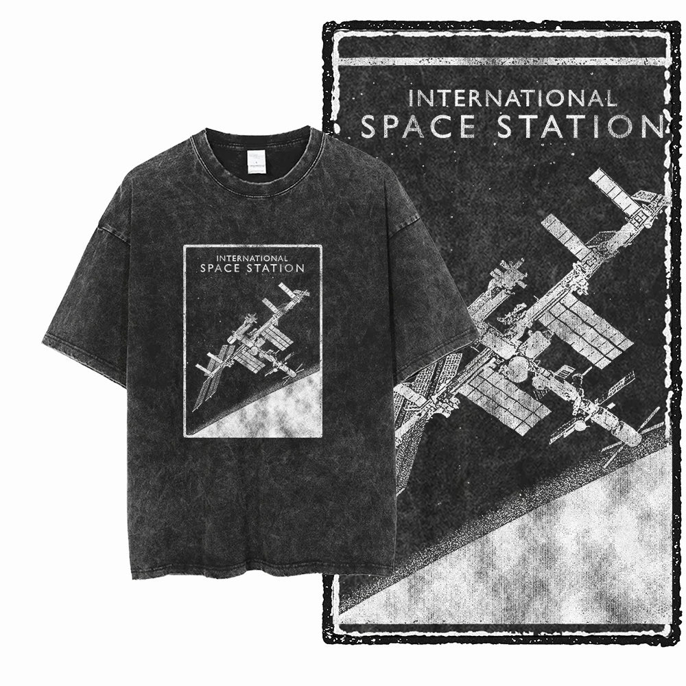 ASTRONAUT SPACE THEMES Printed Cotton Acid Washed Graphic T Shirt