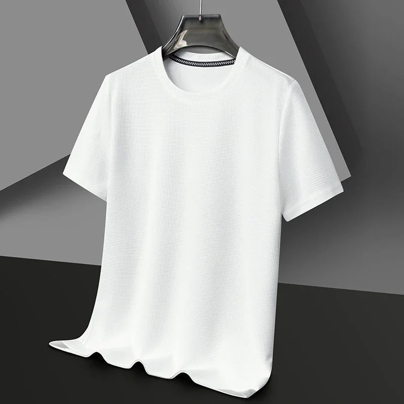 Nueva camiseta de manga corta y cuello redondo tipo gofre para hombre, ideal para el verano.