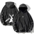 Men's Vintage Cotton Washed Hoodie The Cross of Jesus Print Hip Hop Hooded Sweatshirt