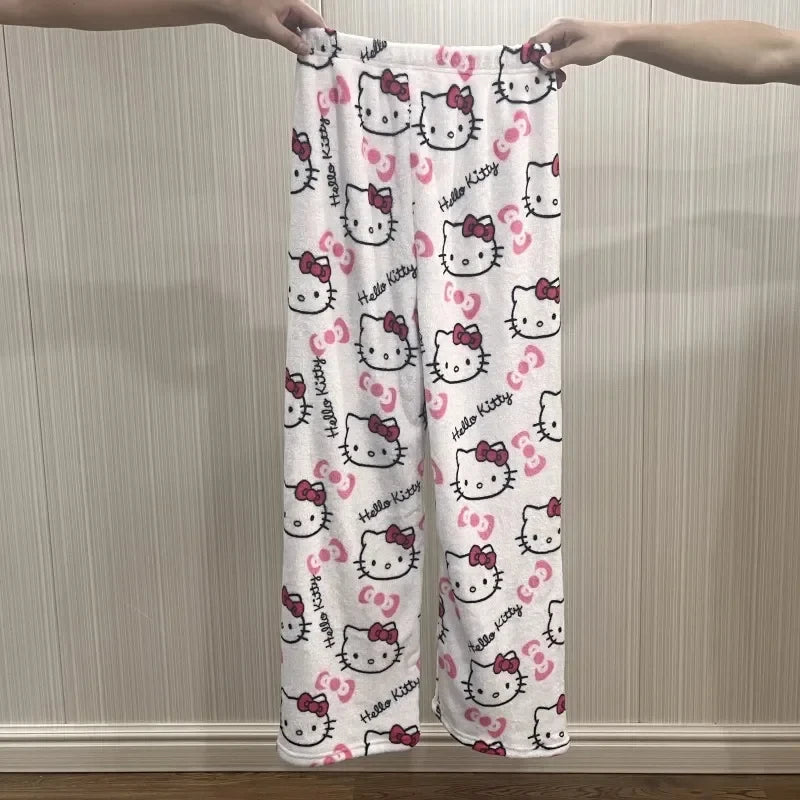 Y2K Hello Kitty Pajamas Pants Anime Women's Pajama Pants Sanrio Cartoon Fashion Home Sleepwear Trousers Leisure Home Clothing