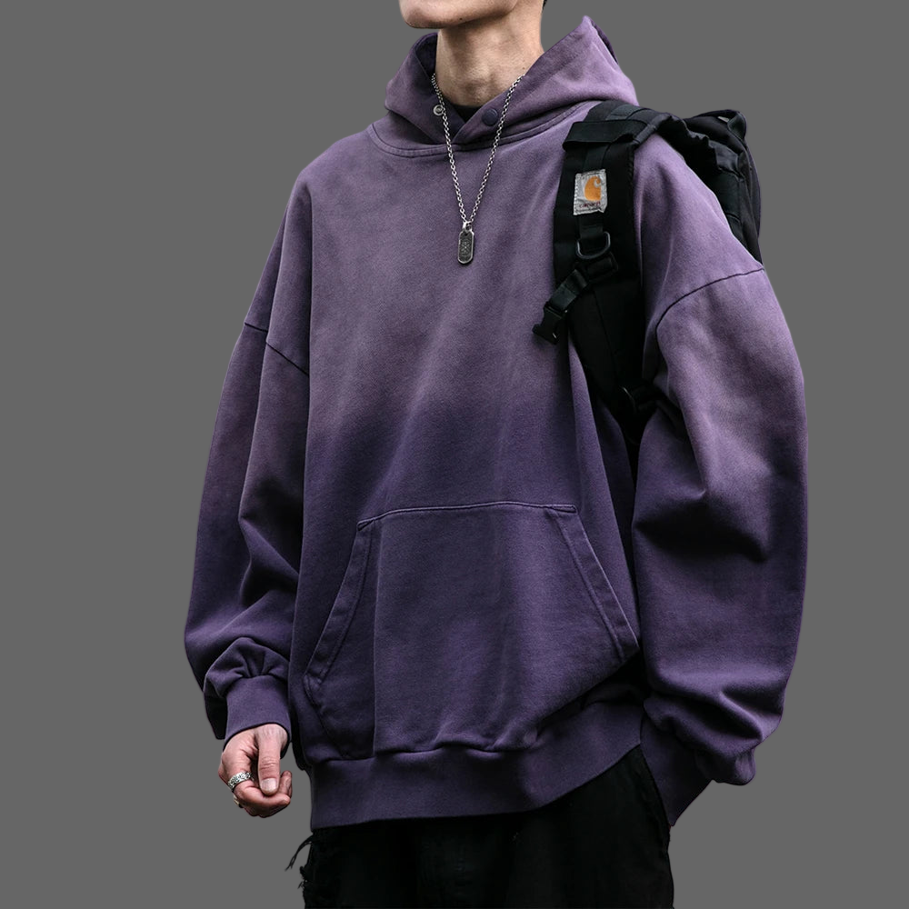 Mens Heavyweight Cotton Hoodie Oversized Garment Dyed Washed Ombre Pullover High Quality Sweatshirt