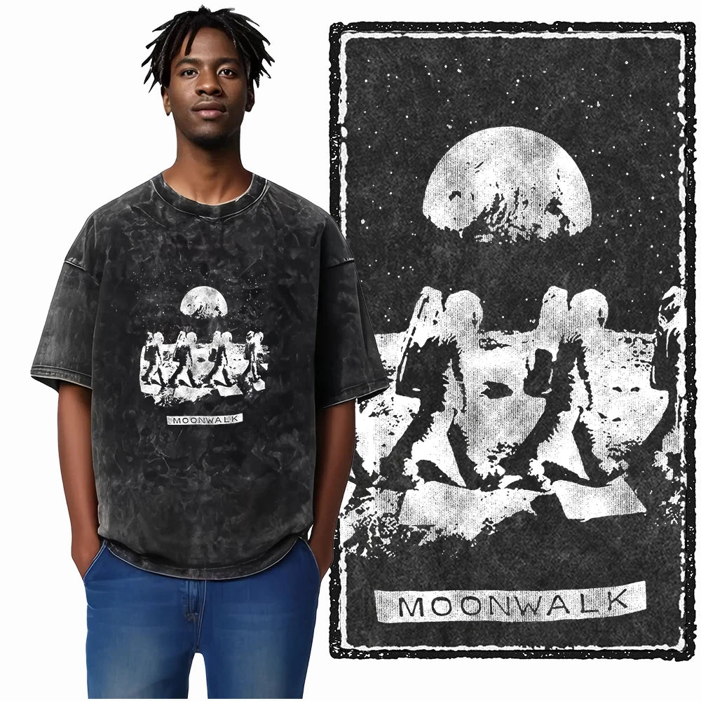 ASTRONAUT SPACE THEMES Printed Cotton Acid Washed Graphic T Shirt