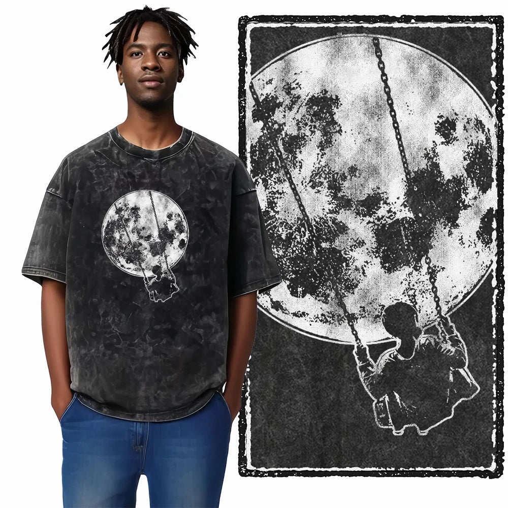 ASTRONAUT SPACE THEMES Printed Cotton Acid Washed Graphic T Shirt