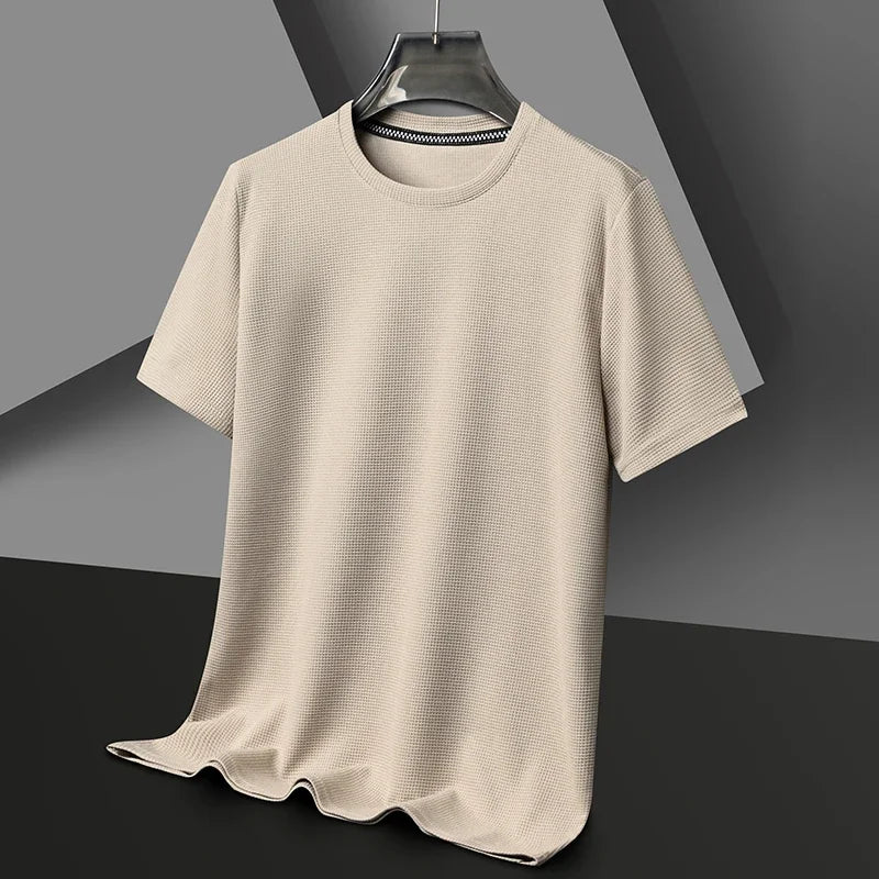 Nueva camiseta de manga corta y cuello redondo tipo gofre para hombre, ideal para el verano.