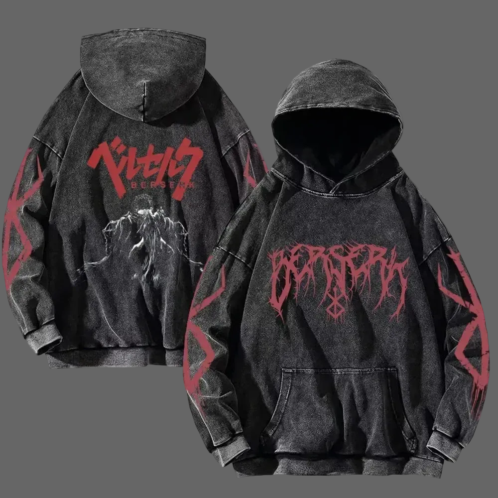 Vintage Anime Washed Hoodies Cotton Men & Women