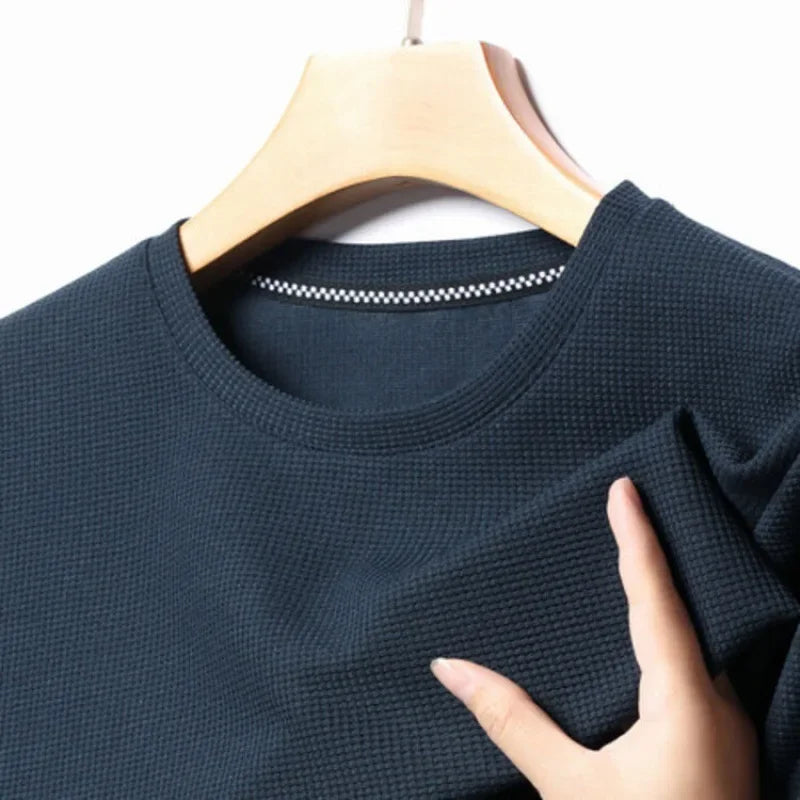 Nueva camiseta de manga corta y cuello redondo tipo gofre para hombre, ideal para el verano.