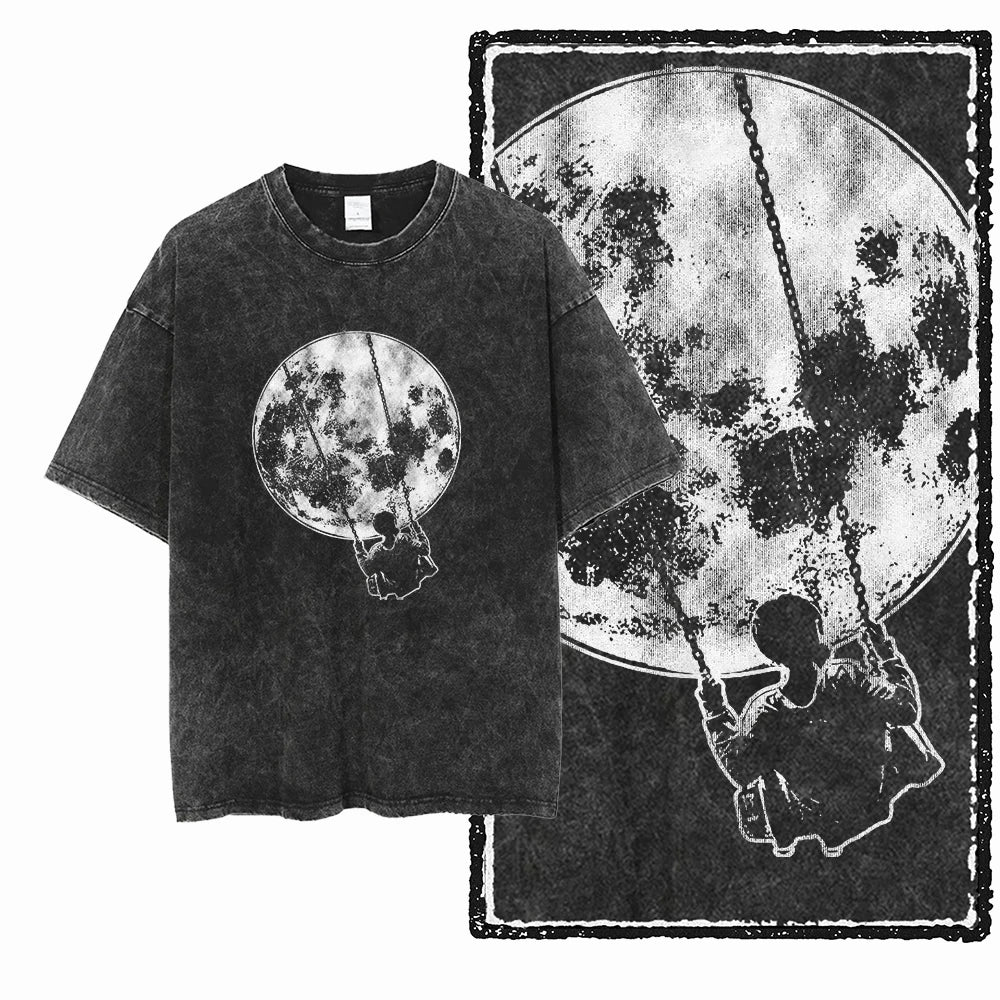 ASTRONAUT SPACE THEMES Printed Cotton Acid Washed Graphic T Shirt