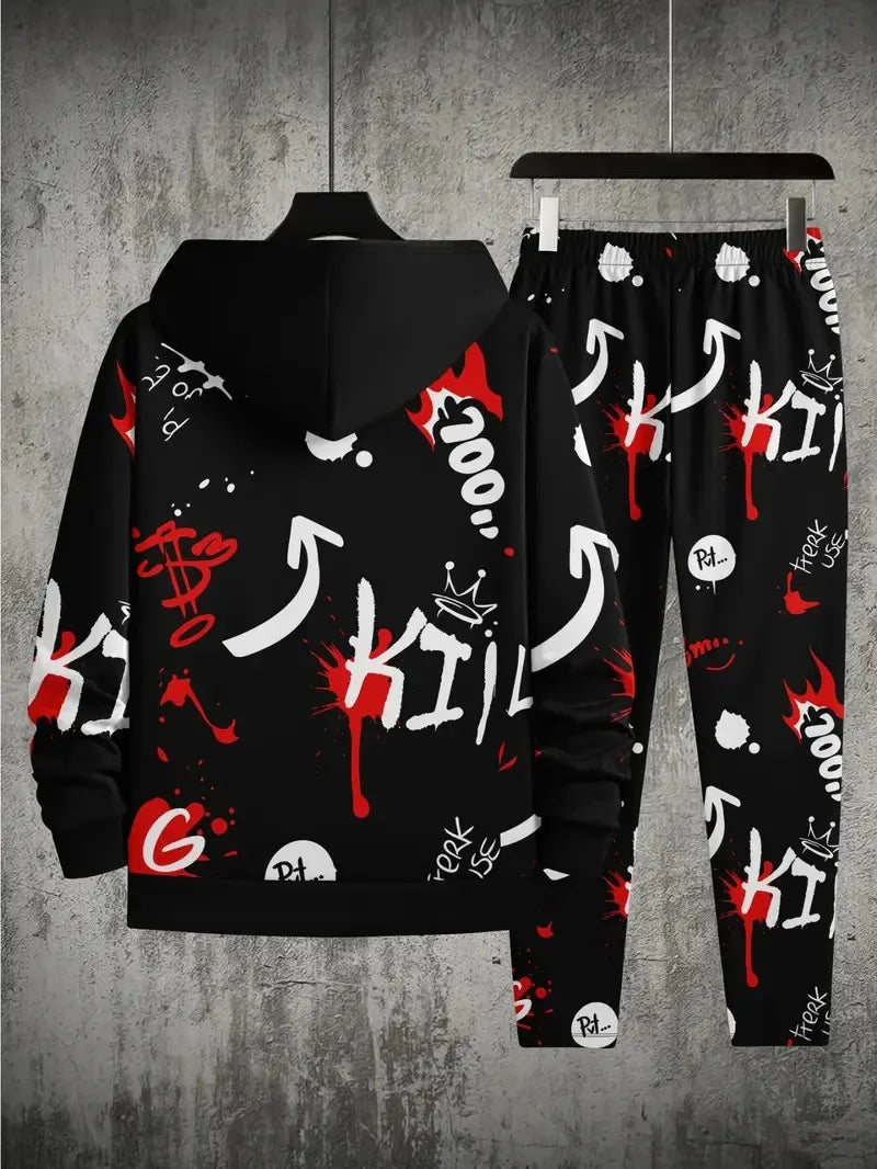 El conjunto de sudadera con capucha para hombre, un éxito de ventas de primavera y otoño de 2025, es suave, cómodo, informal y moderno, con estampado de osos.