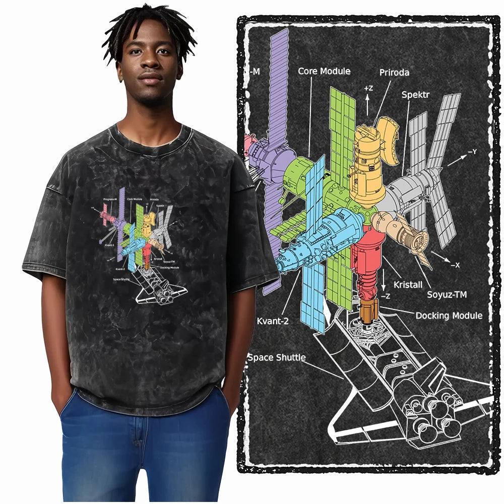 ASTRONAUT SPACE THEMES Printed Cotton Acid Washed Graphic T Shirt