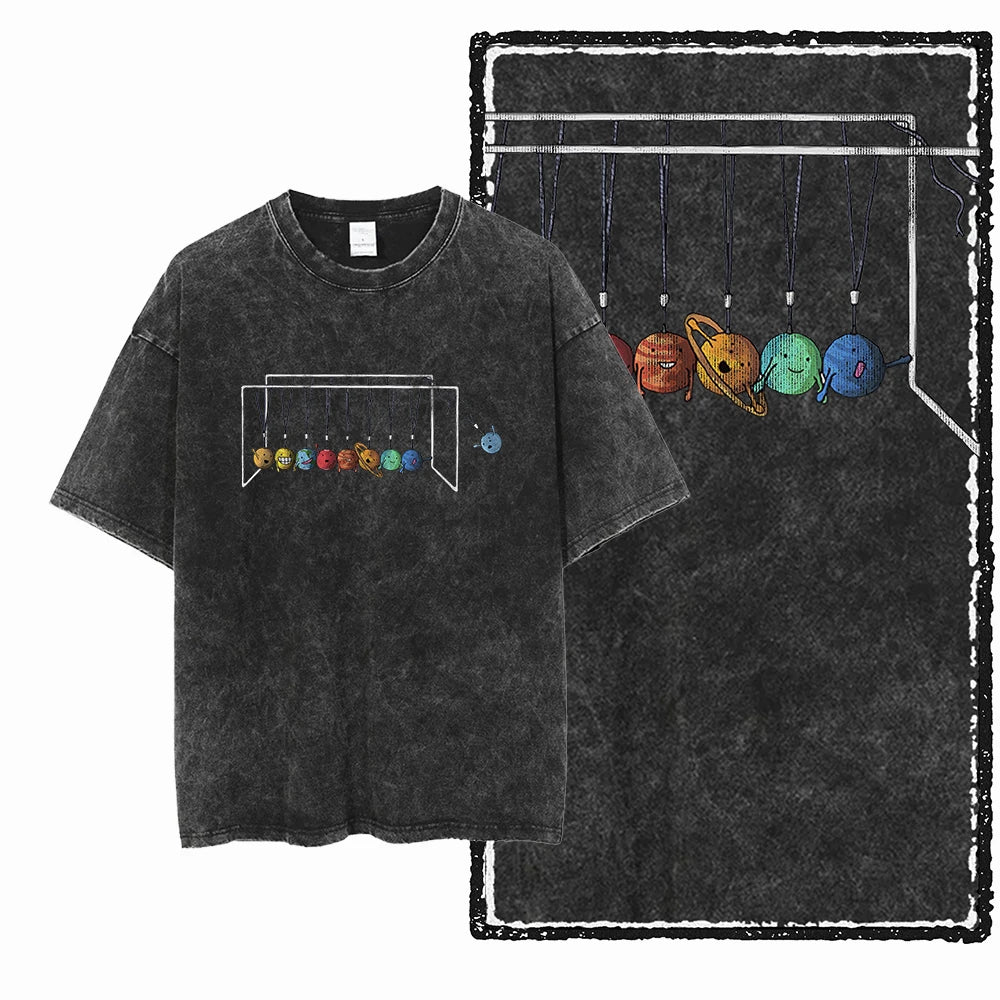 ASTRONAUT SPACE THEMES Printed Cotton Acid Washed Graphic T Shirt